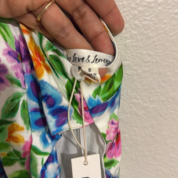 For Love & Lemons Lucy Mini Floral Dress Blue and Yellow Halter Sundress - Picture 6 of 9